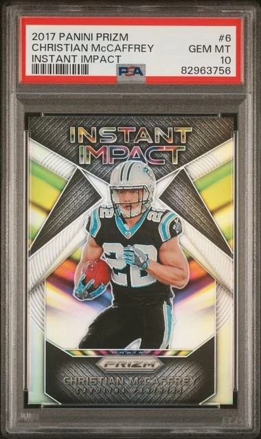 Graded 2017 Prizm Christian McCaffrey #6 Instant Impact RC Card PSA 10
