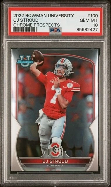 Graded 2022 Bowman U C.J. Stroud #100 Chrome Prospects RC Card PSA 10