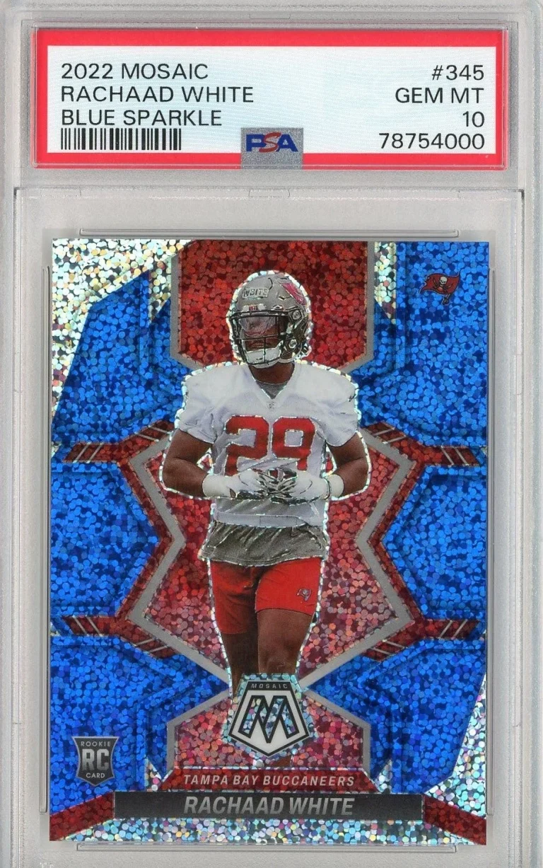 Graded 2022 Mosaic Rachaad White #345 Blue Sparkle Rookie Card PSA 10