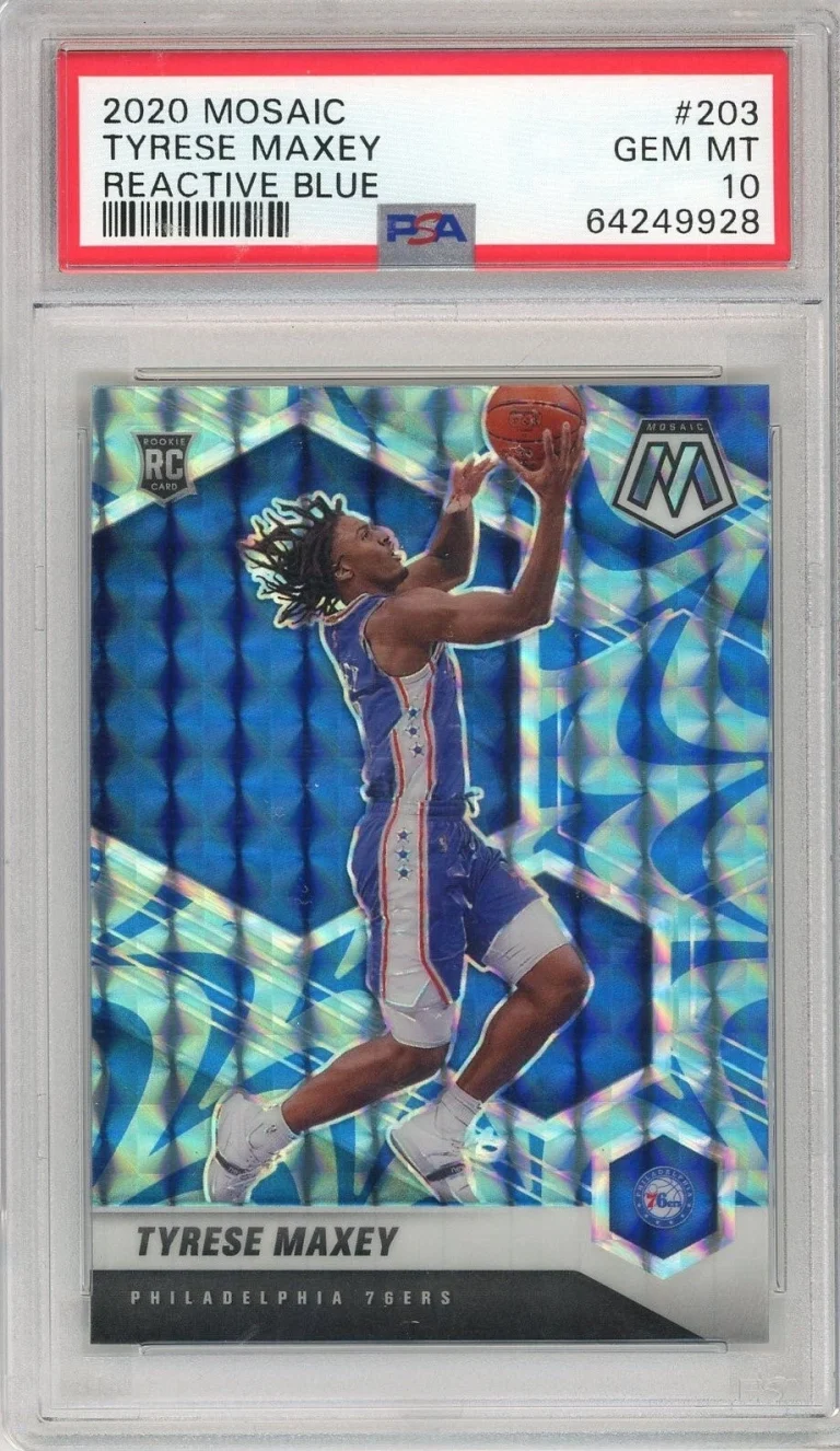 Graded 2020 Panini Mosaic Tyrese Maxey #203 Reactive Blue Card PSA 10