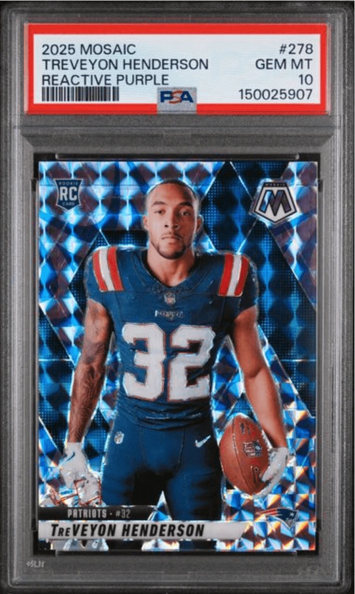Graded 2025 Mosaic TreVeyon Henderson #278 Purple RC Football Card PSA 10