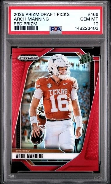 Graded 2025 Panini Prizm DP Arch Manning #166 /399 Red Rated RC Card PSA 10