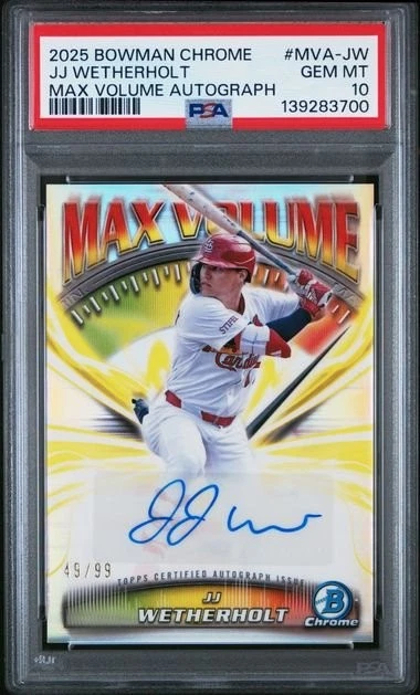 Graded 2025 Bowman Chrome JJ Wetherholt #MVAJW /99 Max Auto RC Card PSA 10