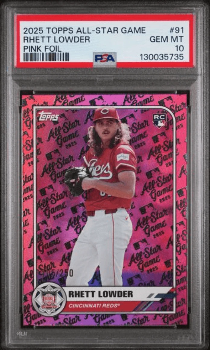 Graded 2025 Topps All Star Game Rhett Lowder #91 Pink Foil /250 Card PSA 10