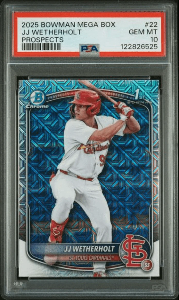 Graded 2025 Bowman Mega Box JJ Wetherholt #22 Prospects RC Card PSA 10