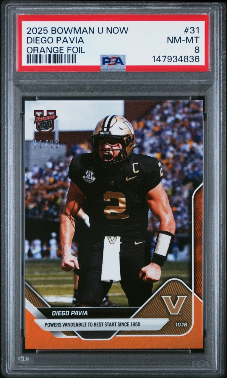 Graded 2025 Bowman U Now Diego Pavia #31 Orange Foil /25 RC Card PSA 8