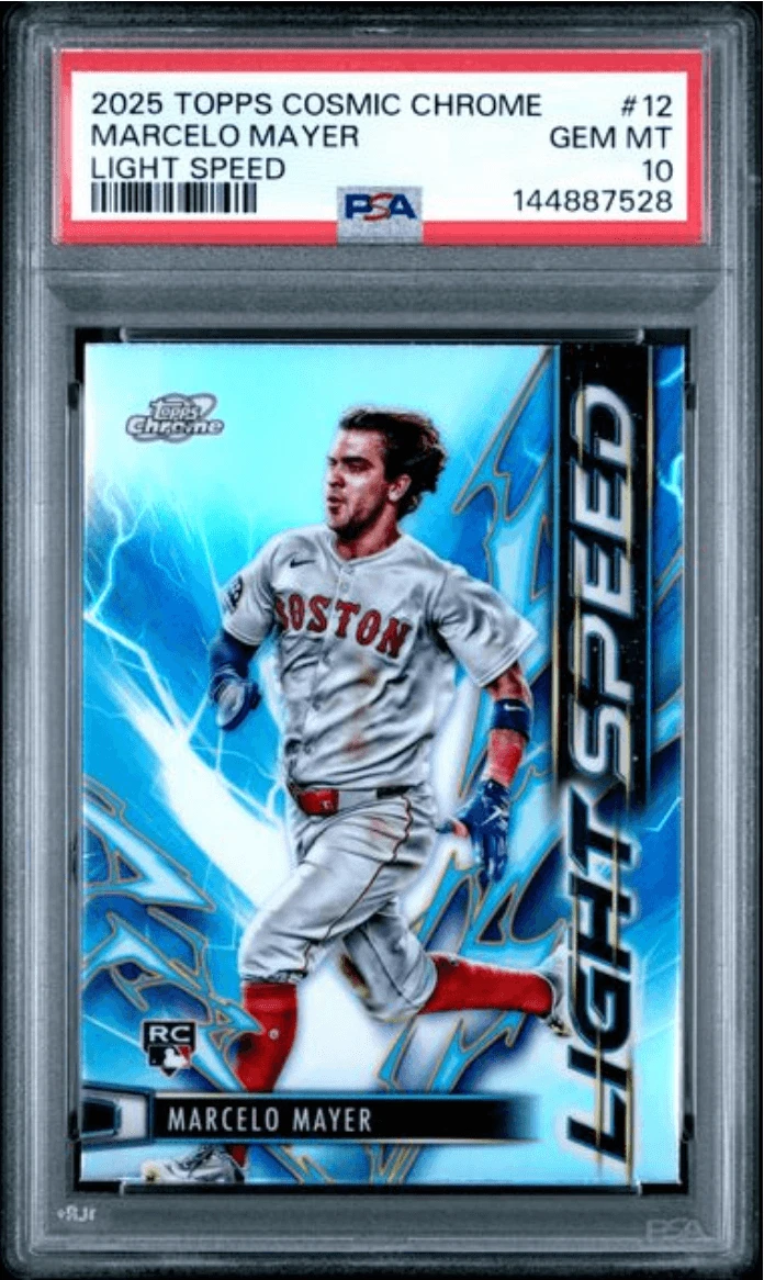 Graded 2025 Cosmic Chrome Marcelo Mayer #12 Light Speed RC Card PSA 10