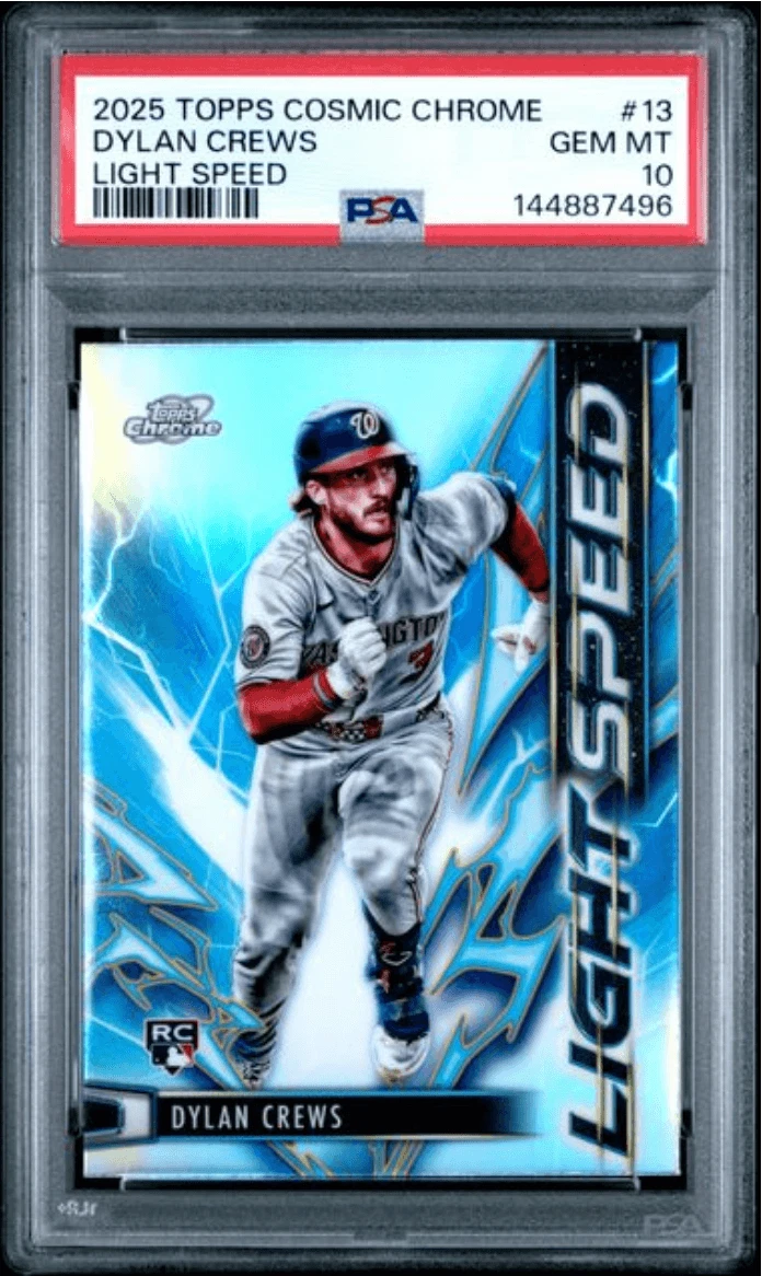Graded 2025 Topps Cosmic Chrome Dylan Crews #13 Light Speed Card PSA 10
