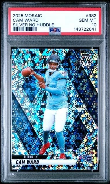 Graded 2025 Panini Mosaic Cam Ward #382 Silver No Huddle Rookie Card PSA 10