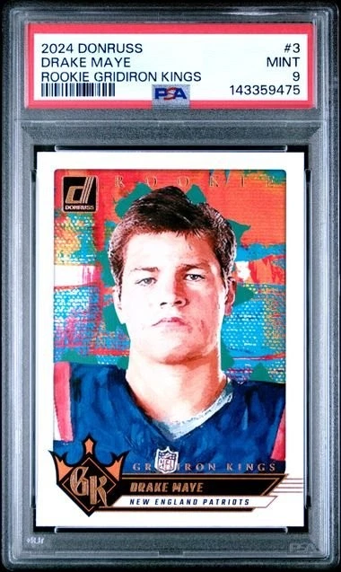 Graded 2024 Panini Donruss Drake Maye #3 Gridiron Kings Rookie Card PSA 9