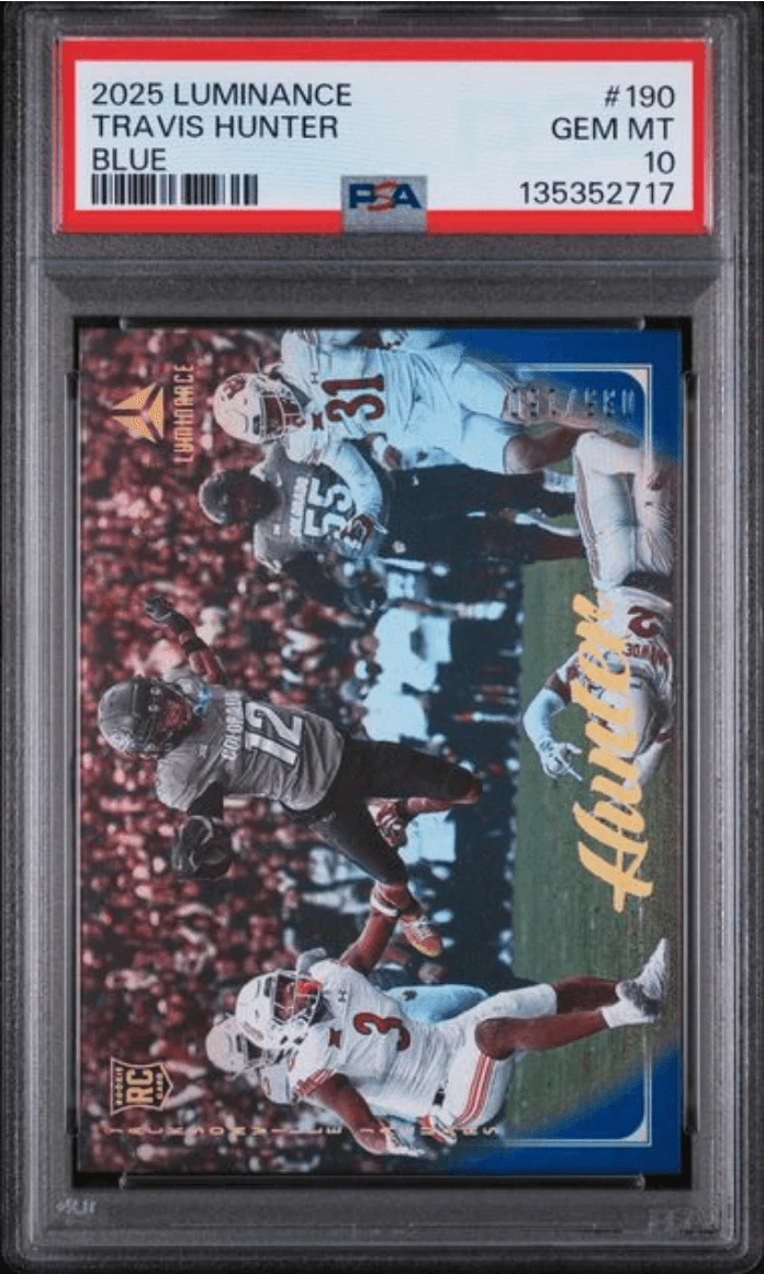 Graded 2025 Luminance Travis Hunter #190 Blue /150 RC Football Card PSA 10