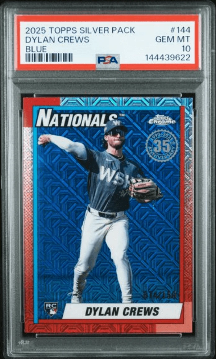 Graded 2025 Topps Silver Pack Dylan Crews #144 Blue /150 RC Card PSA 10