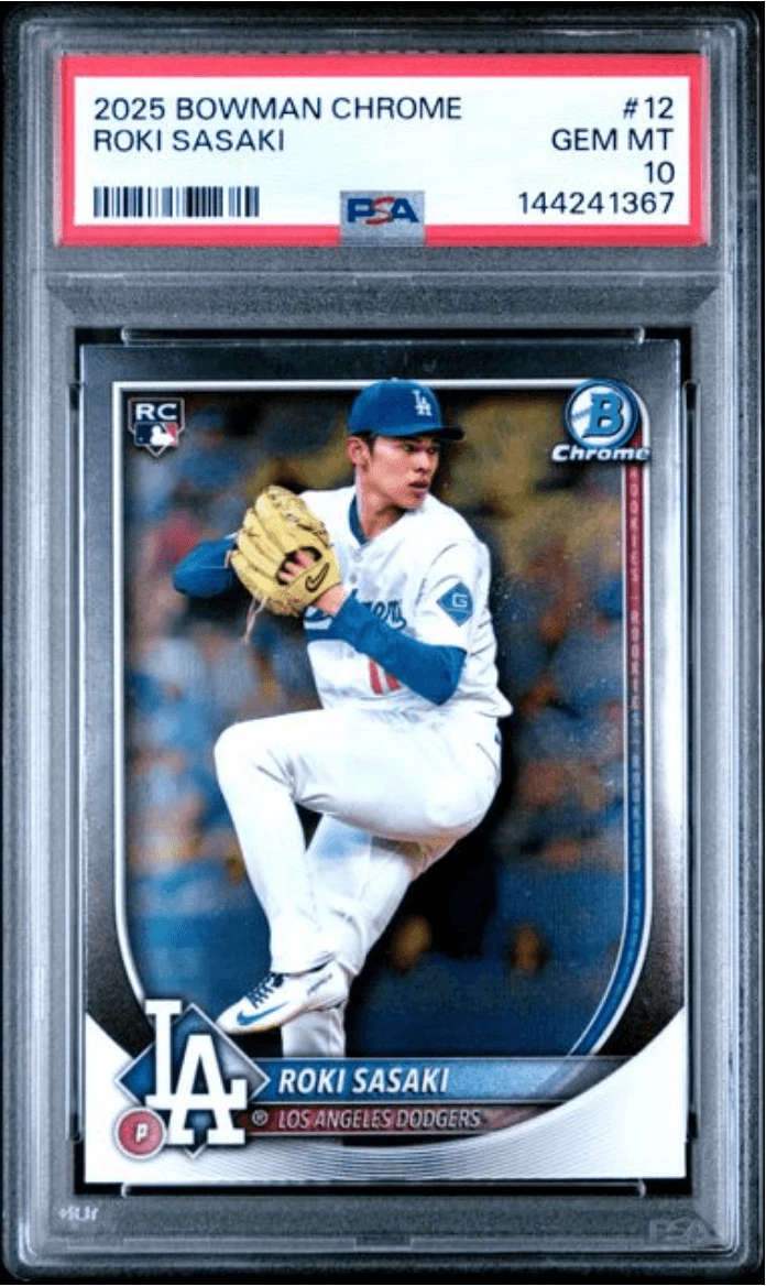 Graded 2025 Topps Bowman Chrome Roki Sasaki #12 Rookie RC Card PSA 10