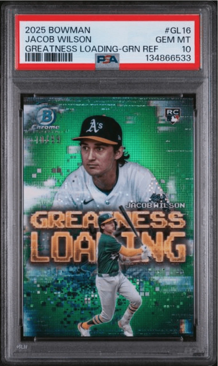 Graded 2025 Bowman Jacob Wilson #GL16 Green Refractor /RC Card PSA 10