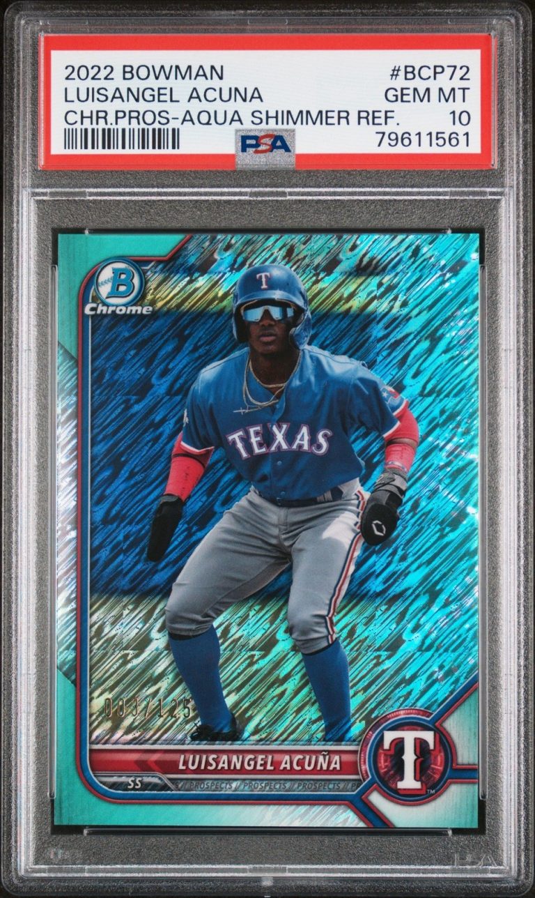 Graded 2022 Bowman Luisangel Acuna #BCP72 Aqua Shimmer /125 Card PSA 10