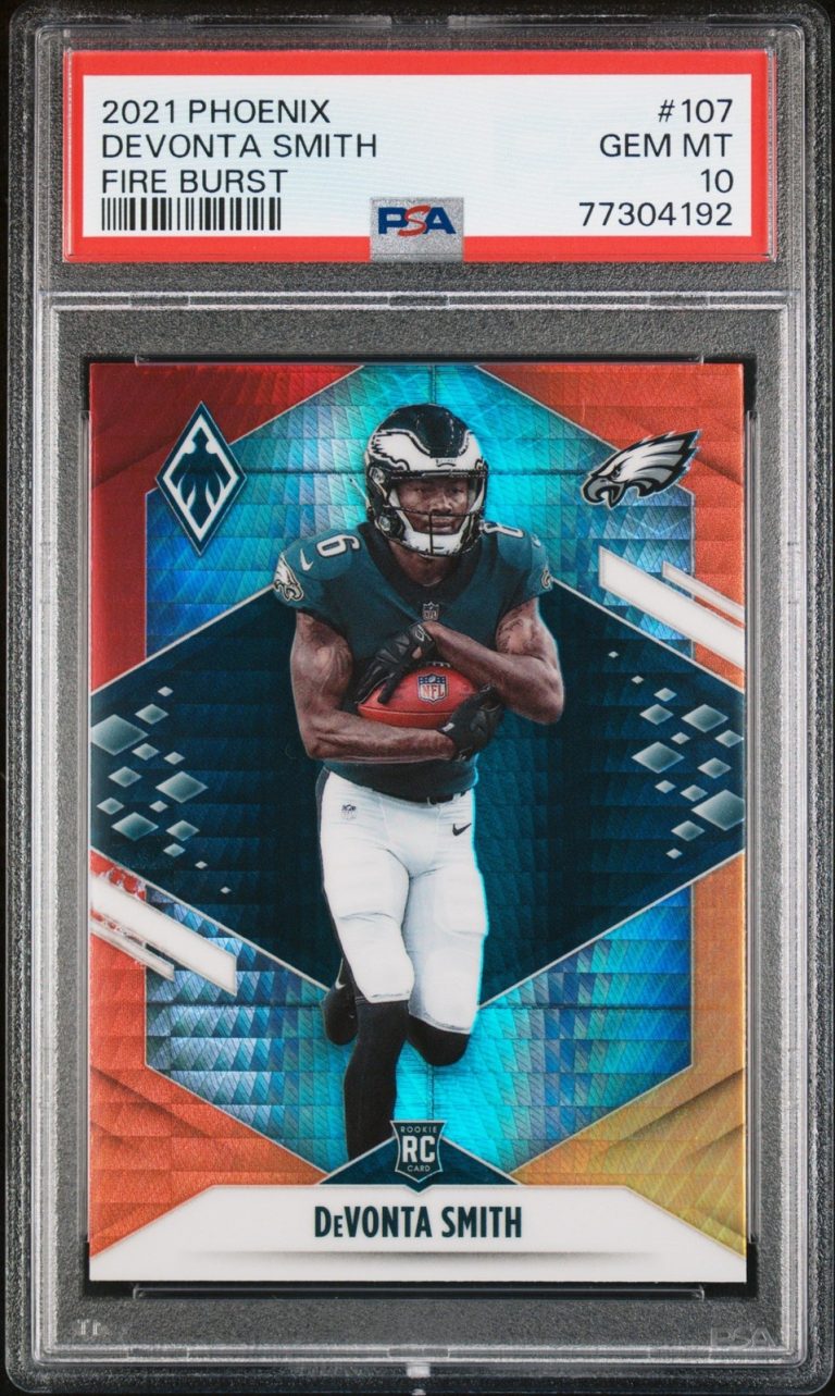 Graded 2021 Panini Phoenix DeVonta Smith #107 Fire Burst RC Card PSA 10
