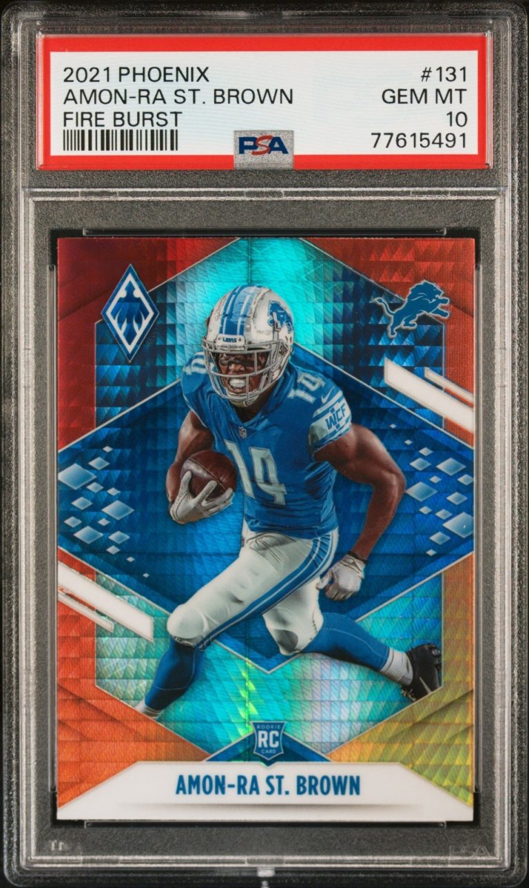 Graded 2021 Phoenix Amon-Ra St. Brown #131 Fire Burst RC Card PSA 10