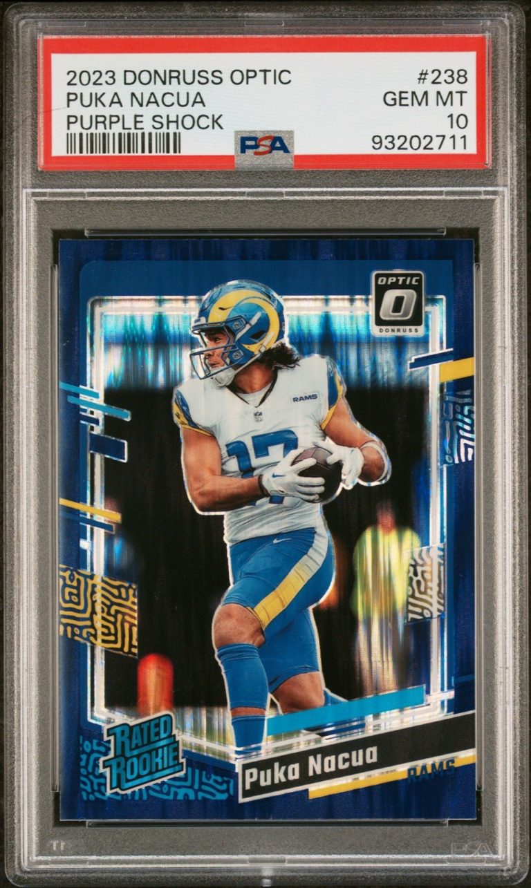 Graded 2023 Donruss Optic Puka Nacua #238 Purple Shock RC Card PSA 10