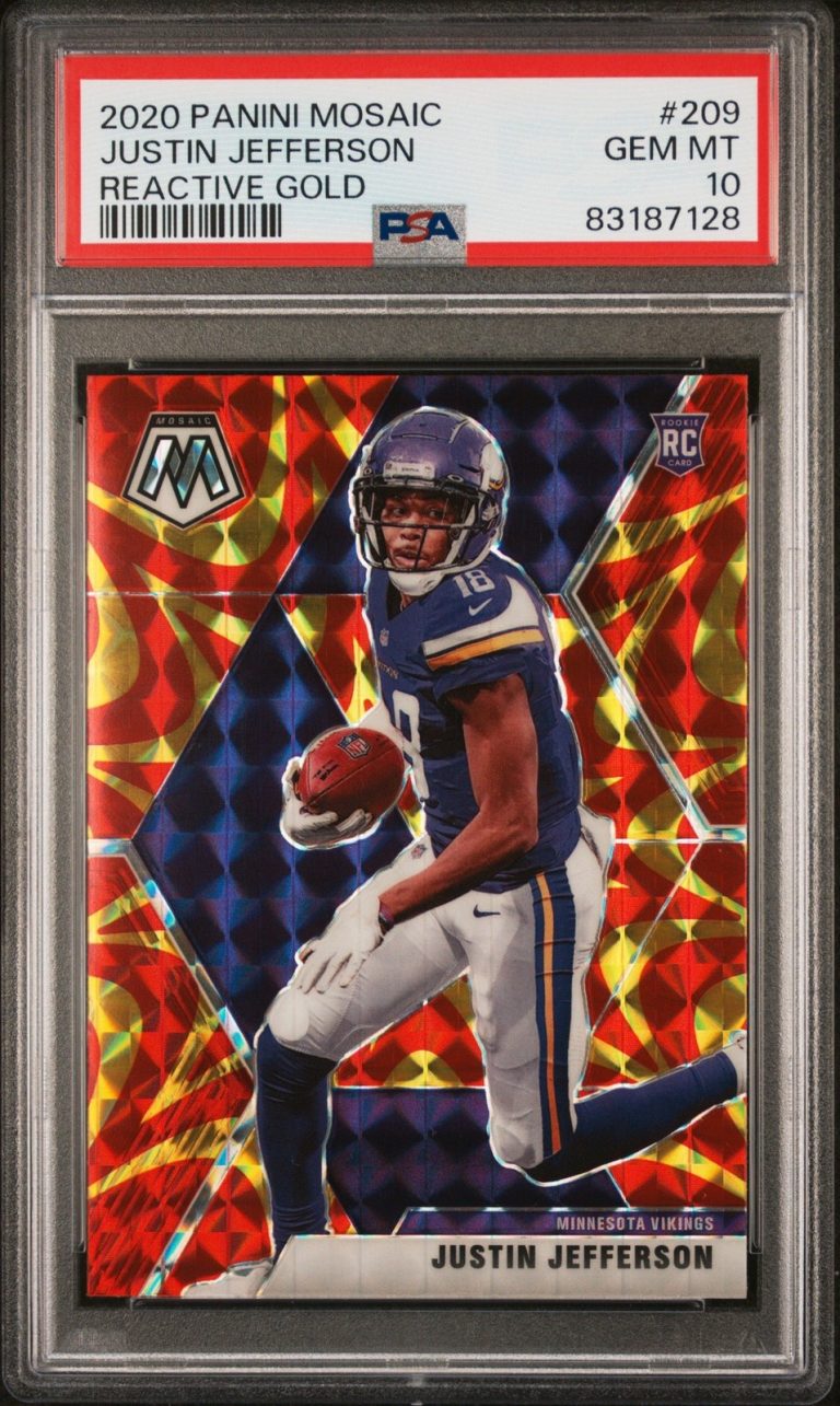 Graded 2020 Mosaic Justin Jefferson #209 Reactive Gold RC Card PSA 10