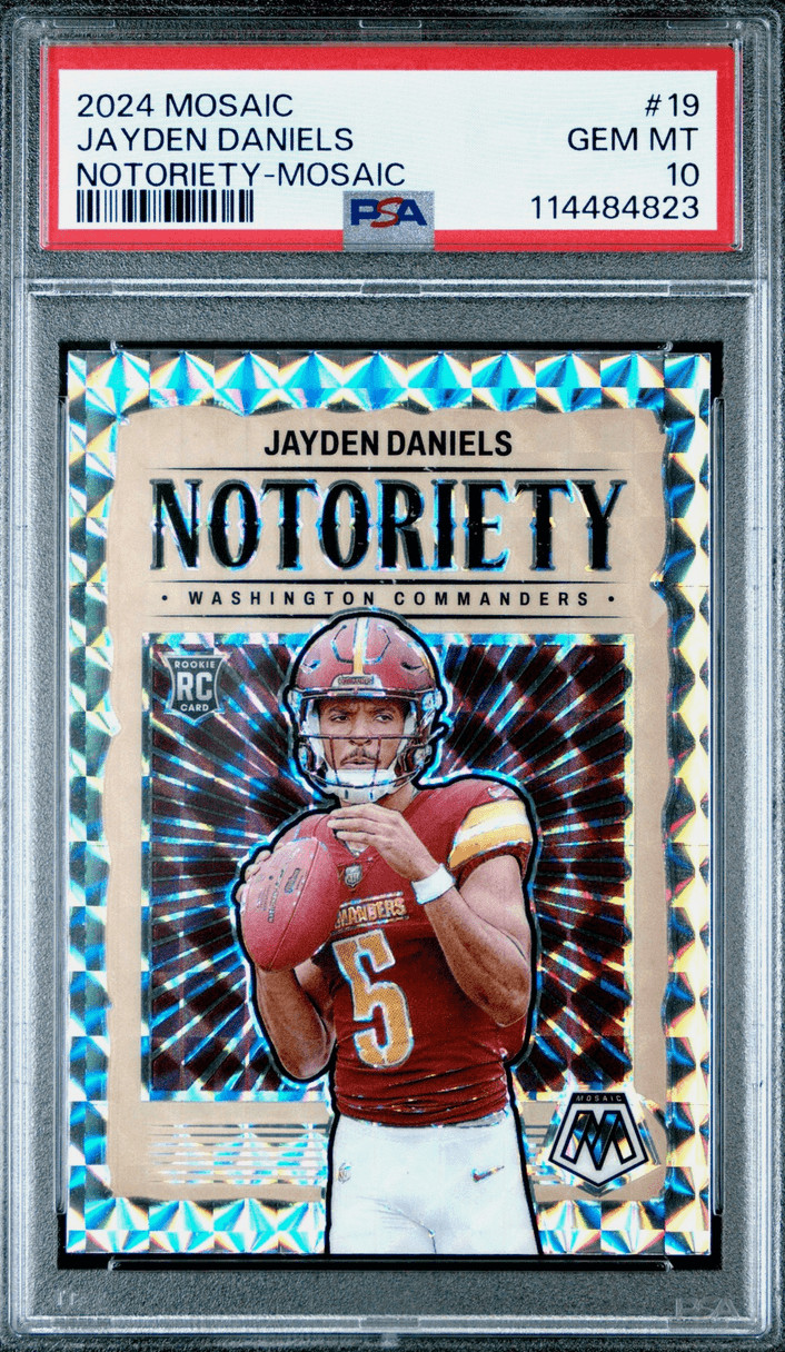 Graded 2024 Mosaic Jayden Daniels #19 Notoriety Mosaic RC Card PSA 10