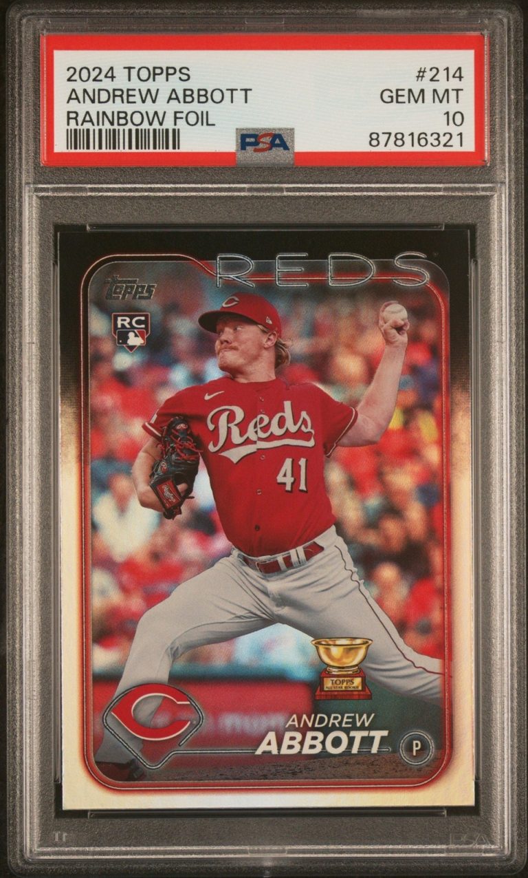 Graded 2024 Topps Andrew Abbott #214 Rainbow Foil Rookie RC Card PSA 10