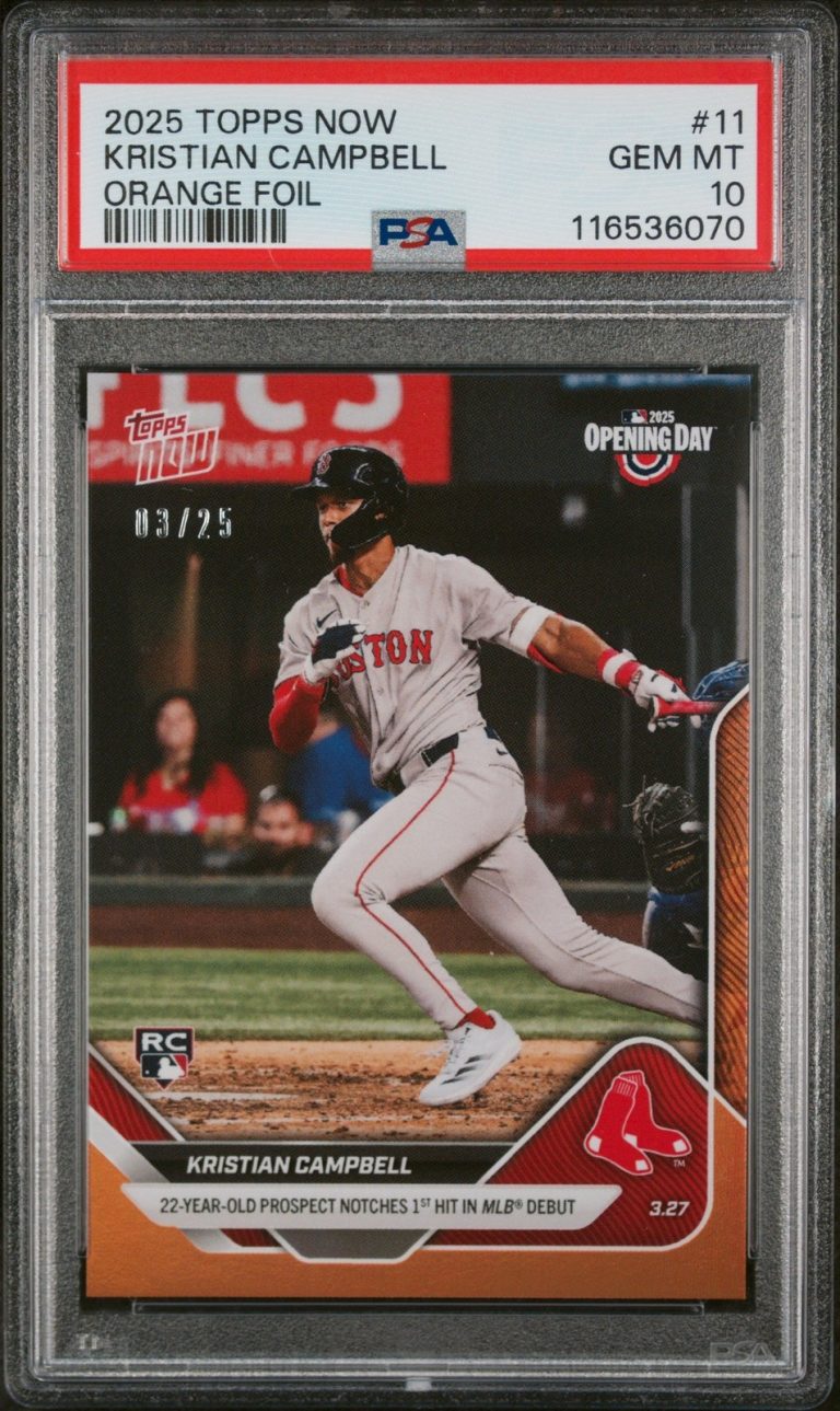 Graded 2025 Topps Now Kristian Campbell #11 Orange /25 RC Card PSA 10