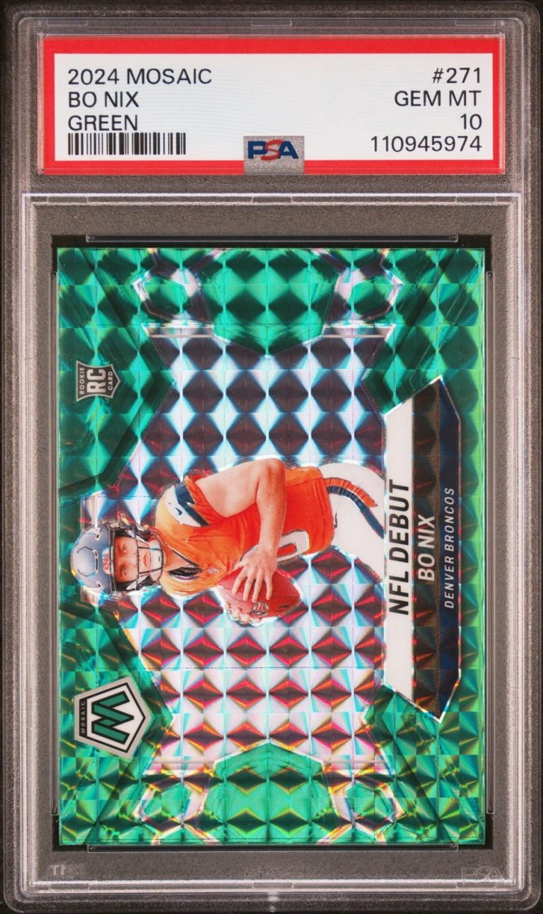 Graded 2024 Panini Mosaic Bo Nix #271 Green Rookie RC Football Card PSA 10
