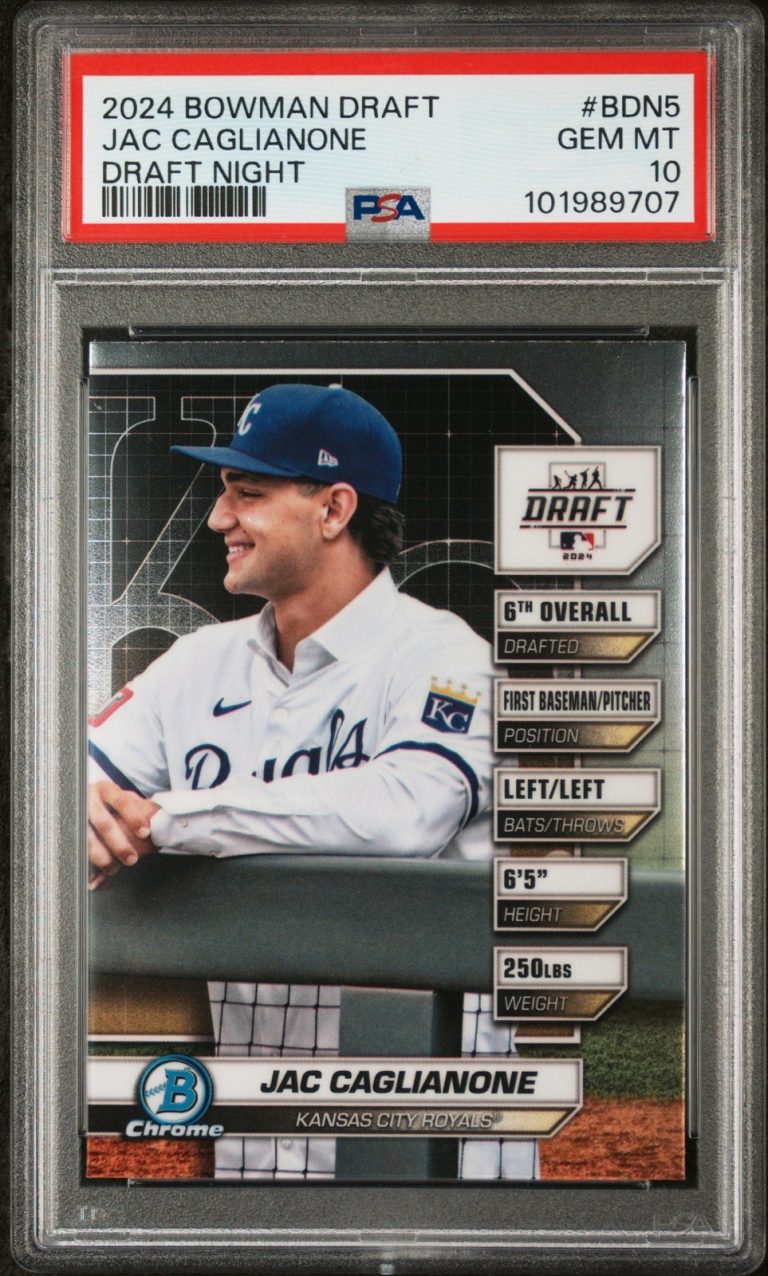 Graded 2024 Bowman Draft Jac Caglianone #BDN5 Draft Night Card PSA 10