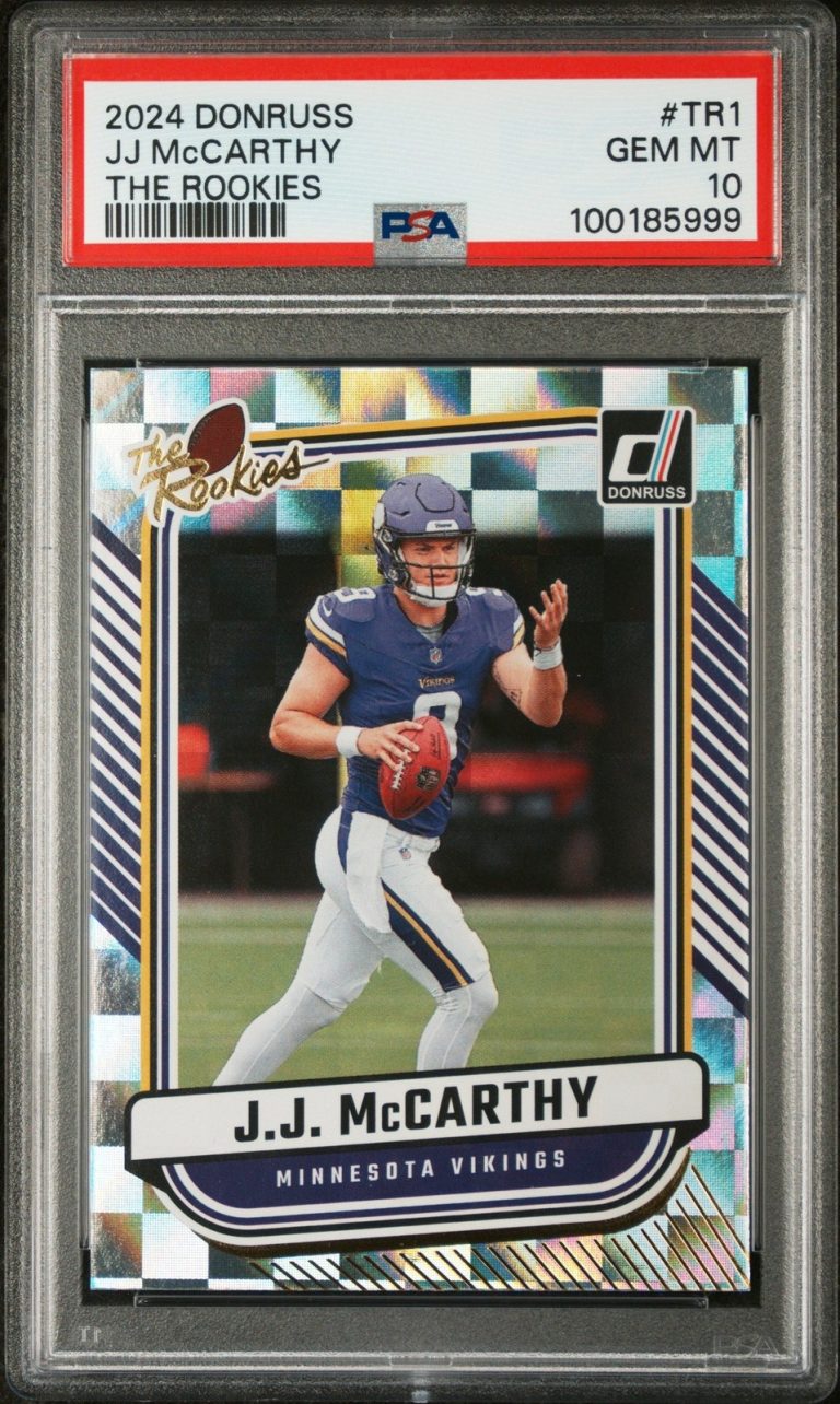 Graded 2024 Panini Donruss JJ McCarthy #TR1 The Rookies RC Card PSA 10