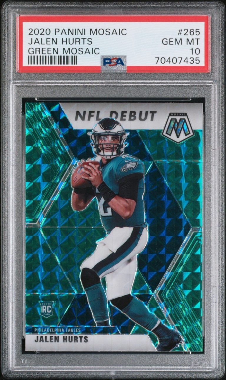 Graded 2020 Panini Mosaic Jalen Hurts #265 Green Mosaic RC Card PSA 10