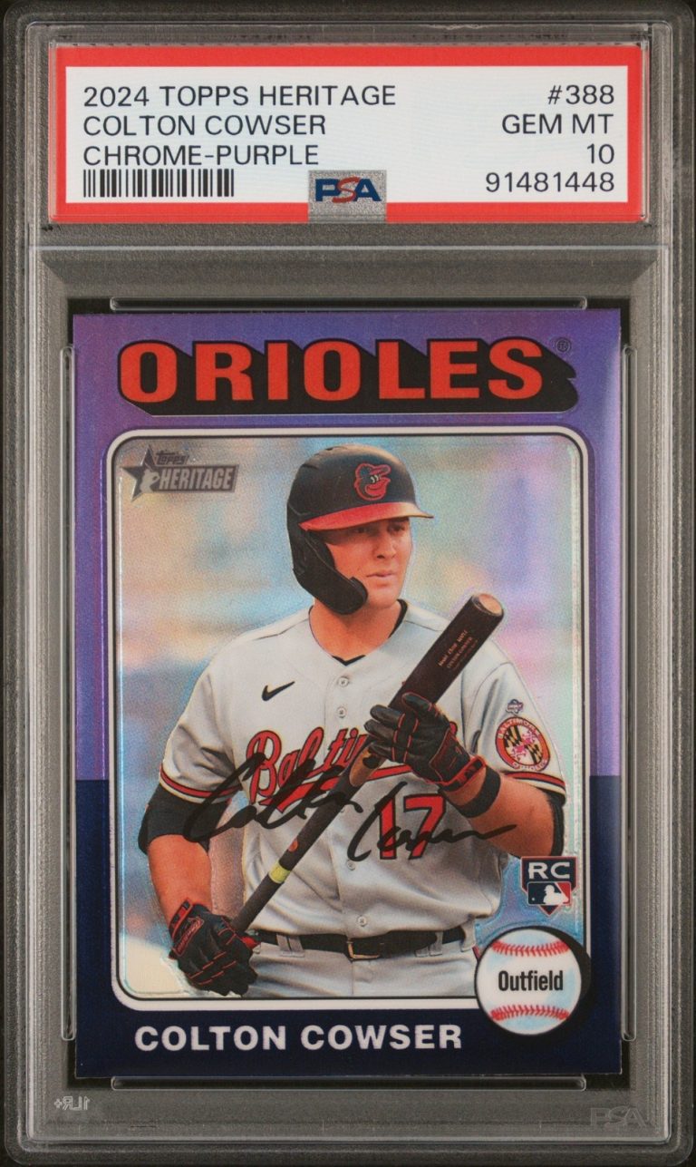 Graded 2024 Topps Heritage Colton Cowser #388 Chrome Purple Card PSA 10