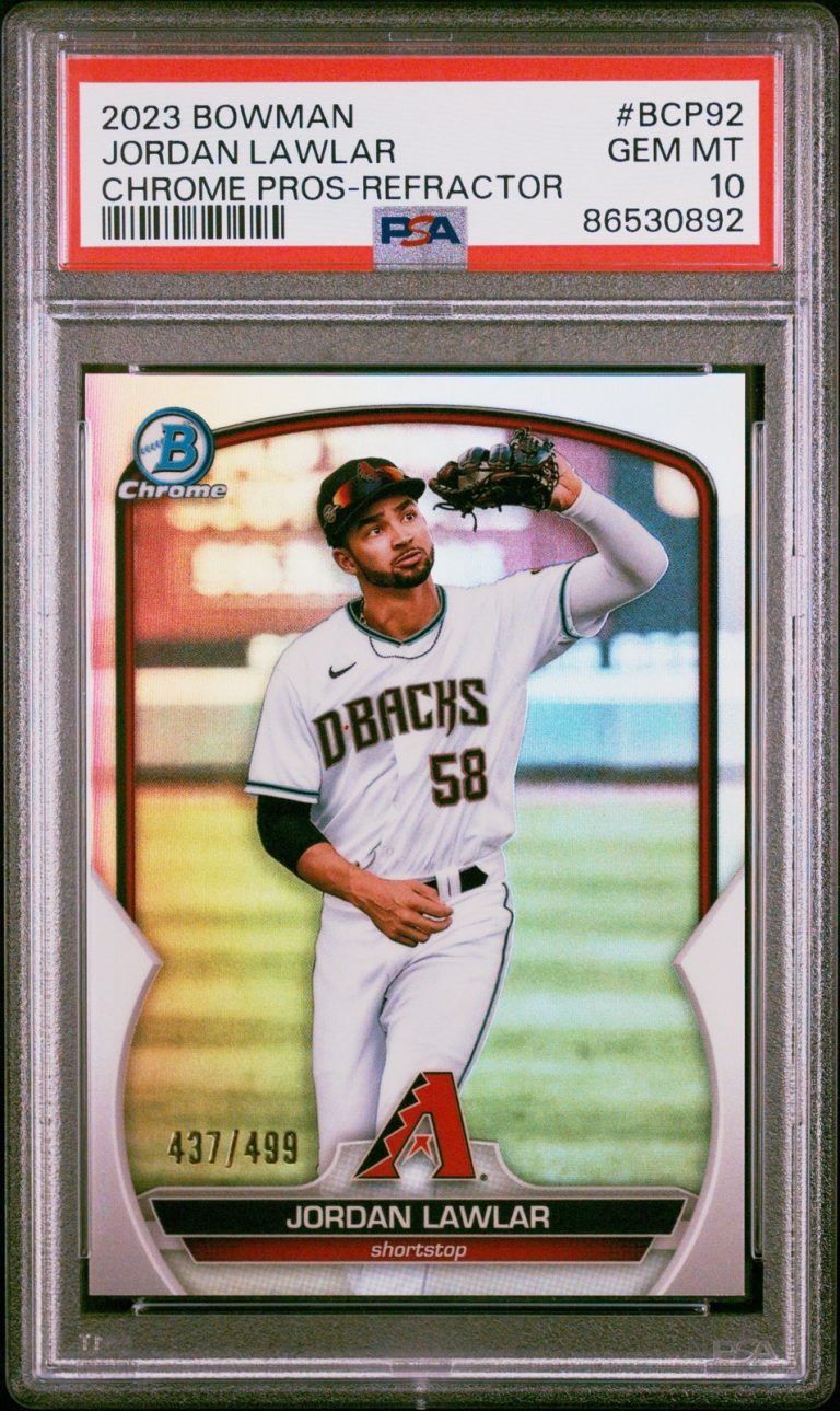 Graded 2023 Bowman Jordan Lawler #BCP92 Chrome REF #/499 RC Card PSA 10