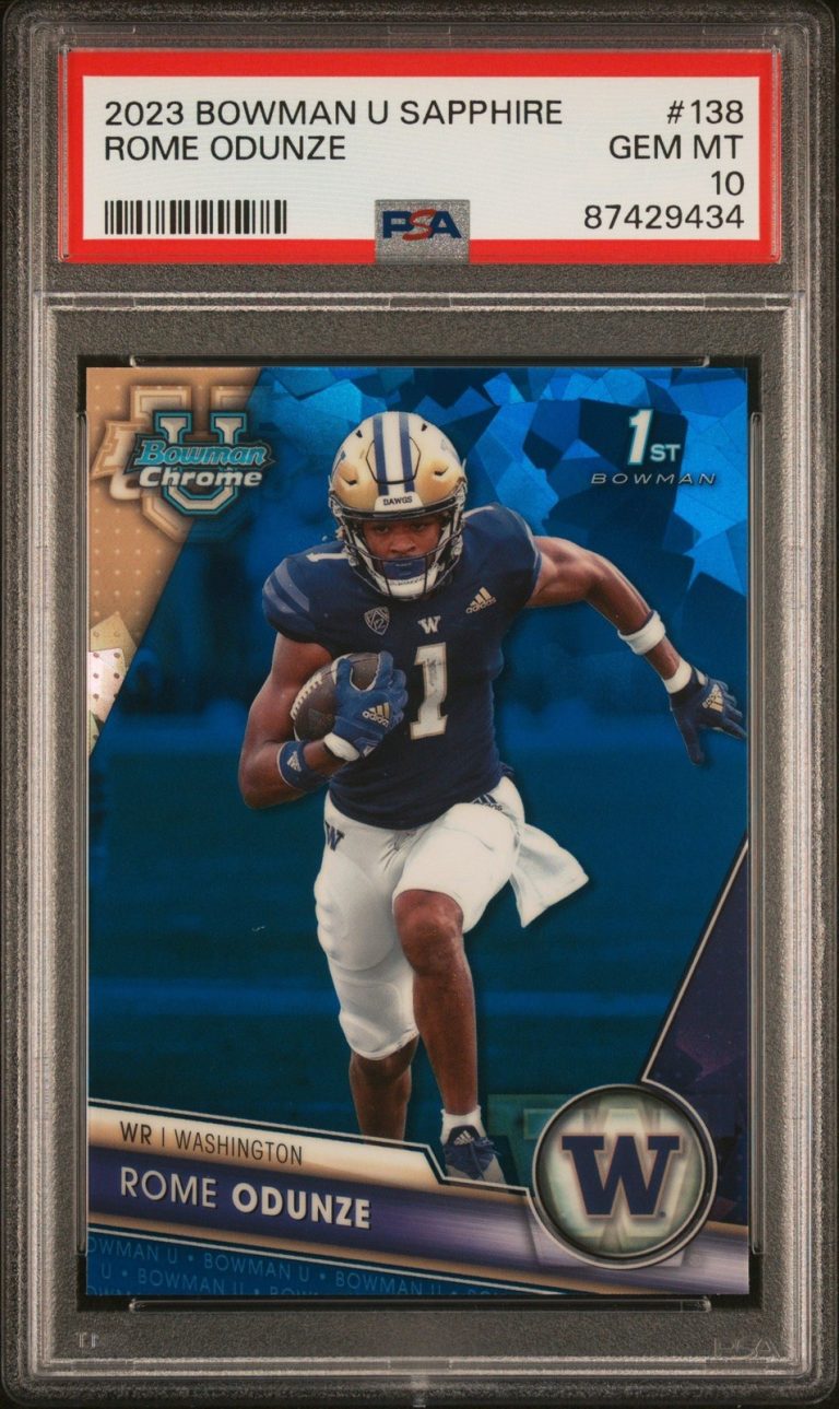 Graded 2023 Topps Bowman U Sapphire Rome Odunze #138 RC Card PSA 10