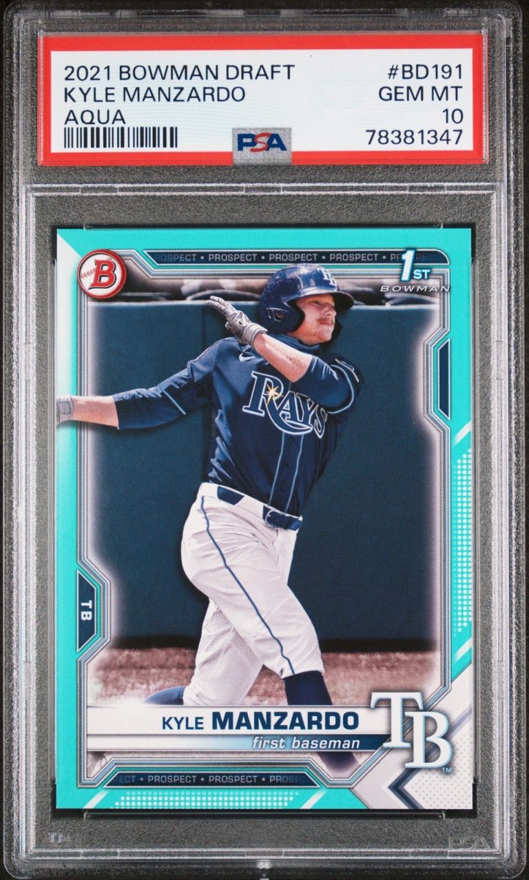 Graded 2021 Bowman Draft Kyle Manzardo #BD191 Aqua #/199 RC Card PSA 10