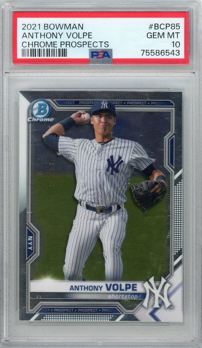 Graded 2021 Bowman Anthony Volpe #BCP85 Chrome Prospects RC Card PSA 10
