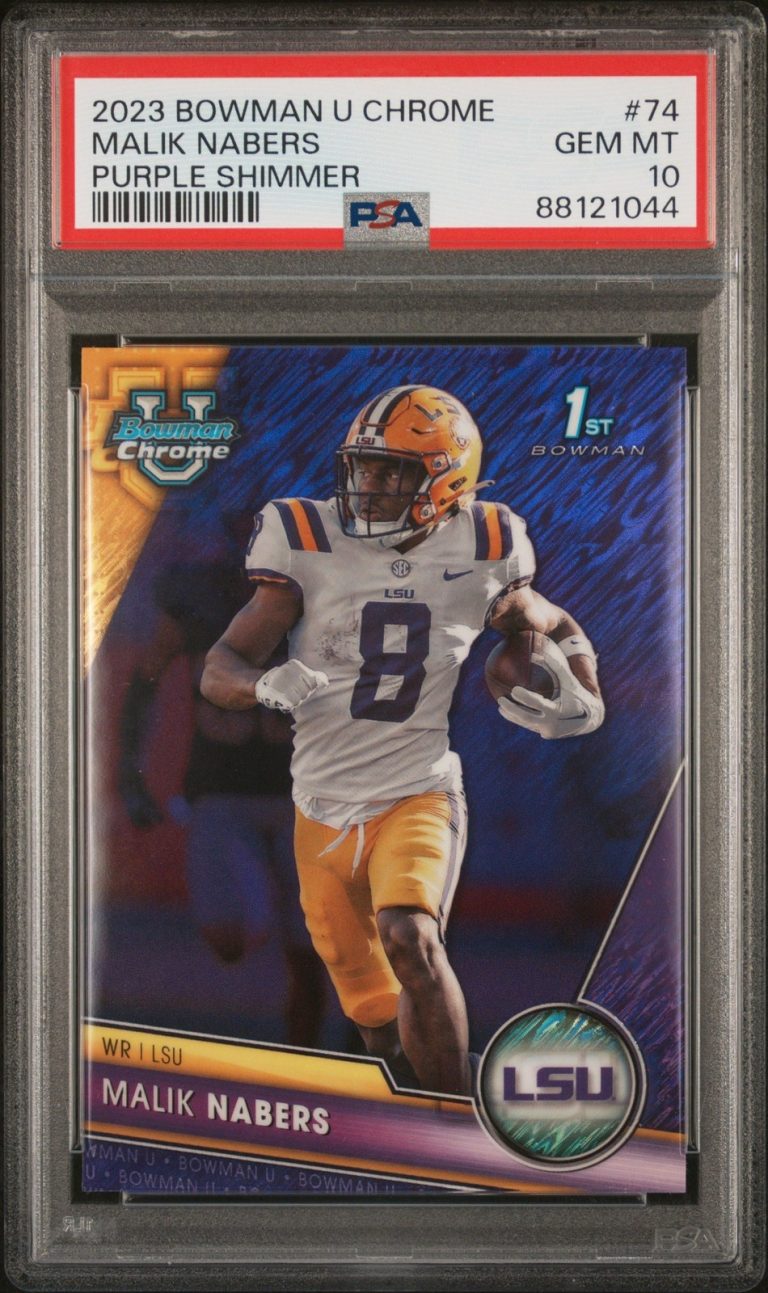 Graded 2023 Bowman U Chrome Malik Nabers #74 Purple Shimmer Card PSA 10