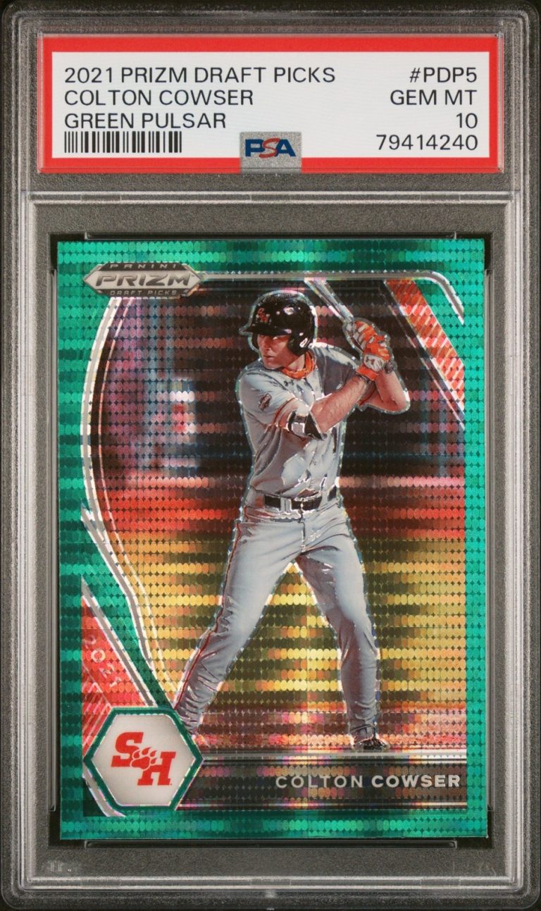 Graded 2021 Prizm DP Colton Cowser #PDP5 Green Pulsar RC Card PSA 10