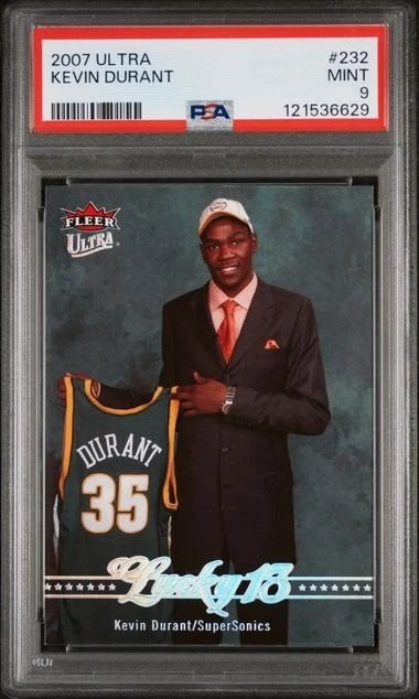 Graded 2007-08 Fleer Ultra Kevin Durant #232 Lucky 13 Rookie RC Card PSA 9