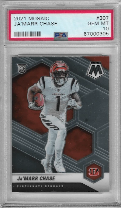 Graded 2021 Panini Mosaic Ja'Marr Chase #307 Rookie RC Card PSA 10 Mint