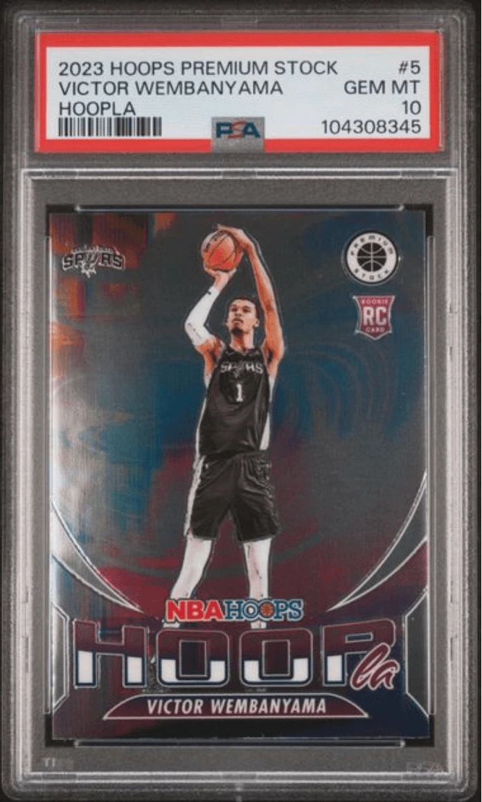 Graded 2023 Hoops Premium Stock Victor Wembanyama #5 Hoopla RC Card PSA 10