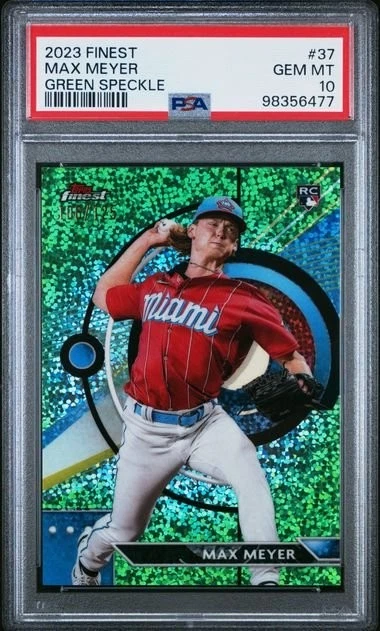 Graded 2023 Topps Finest Max Meyer 37 /125 Green Speckle Rookie Card PSA 10