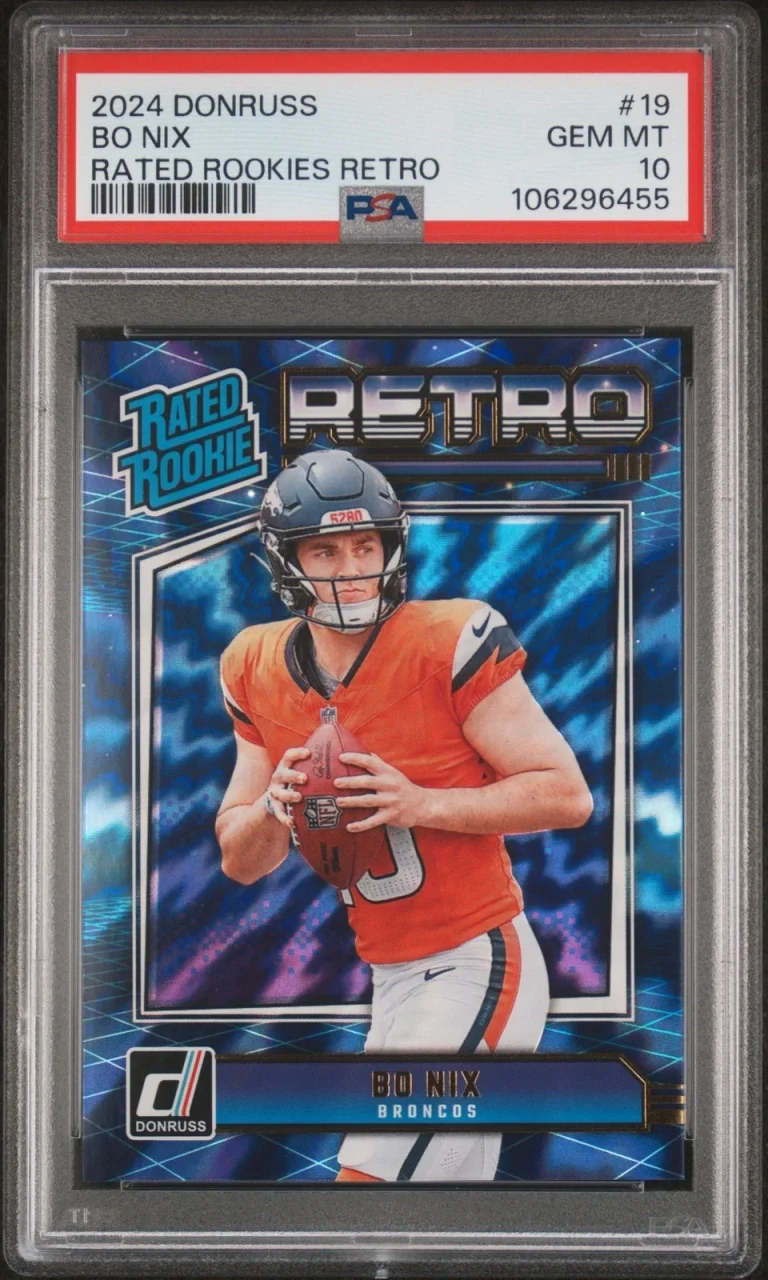 Graded 2024 Panini Donruss Bo Nix #19 Rated Rookies Retro Card PSA 10