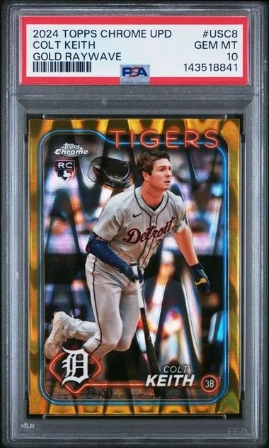 Graded 2024 Topps Chrome Colt Keith #USC8 Gold Raywave #/50 RC Card PSA 10