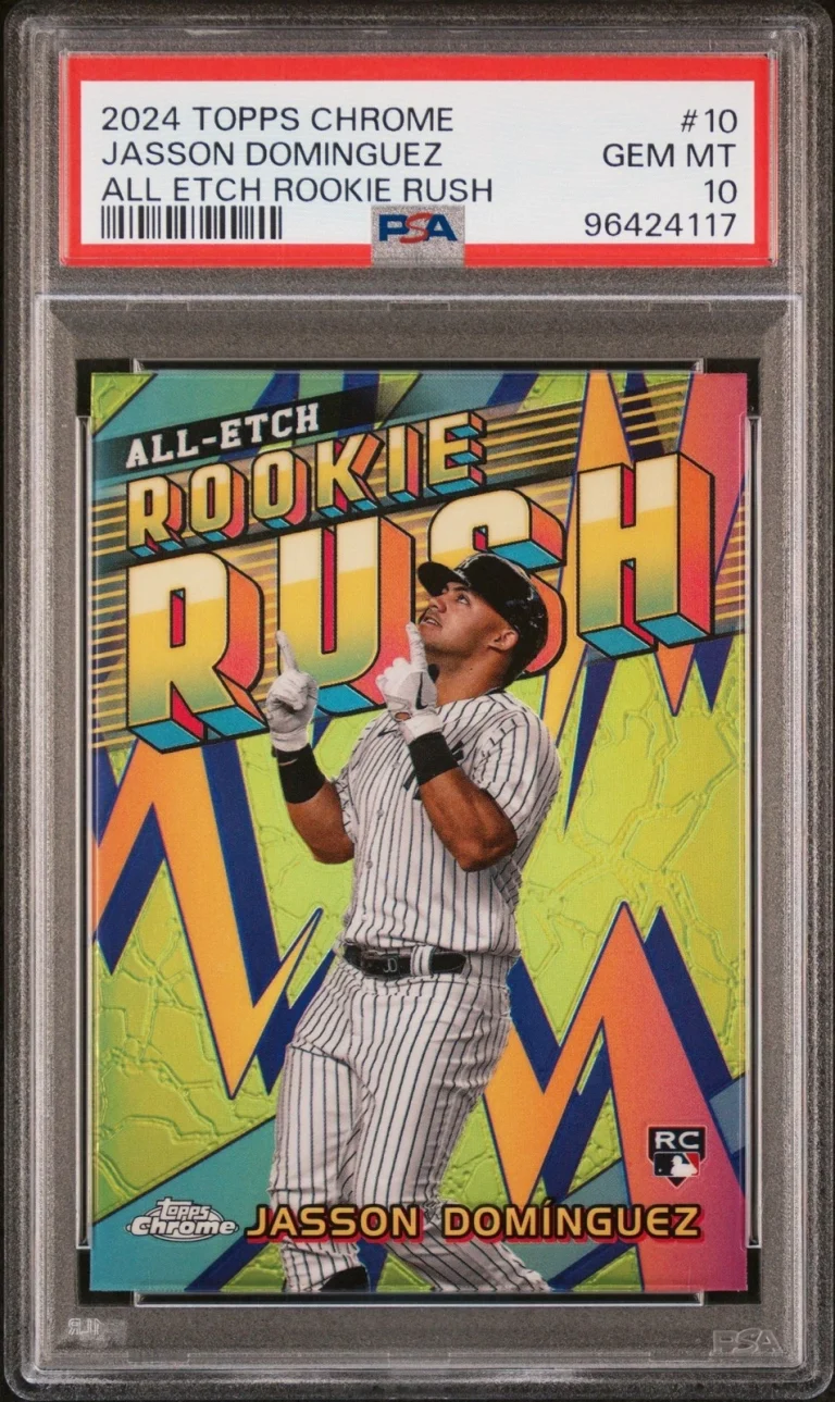 Graded 2024 Topps Chrome Jasson Dominguez #10 Rookie Rush Card PSA 10