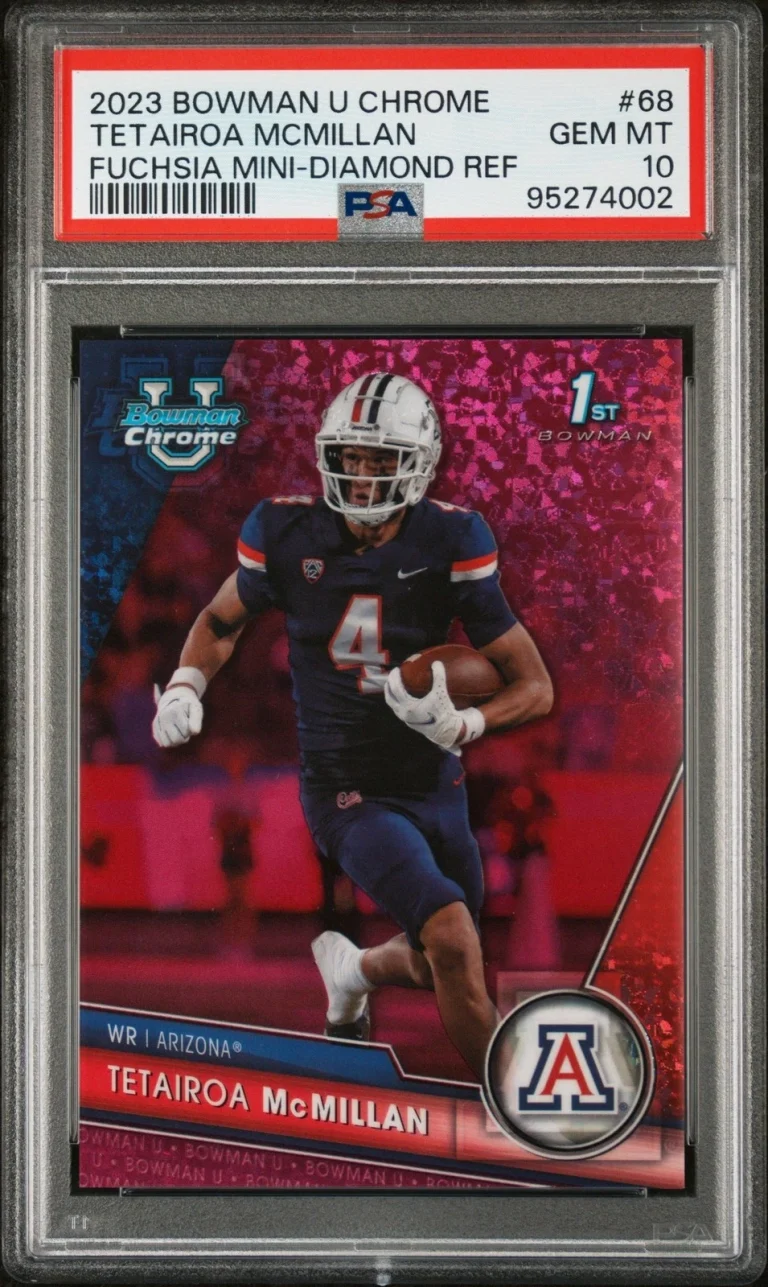 Graded 2023 Bowman Tetairoa McMillan #68 Fuchsia Ref #/150 Card PSA 10