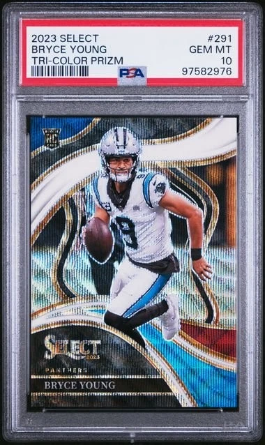 Graded 2023 Panini Select Bryce Young 291 /149 Tri Prizm Rookie Card PSA 10
