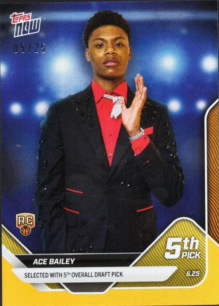 2025 Topps Now Ace Bailey #D5 Orange Foil /25 Utah Jazz Rookie RC Car