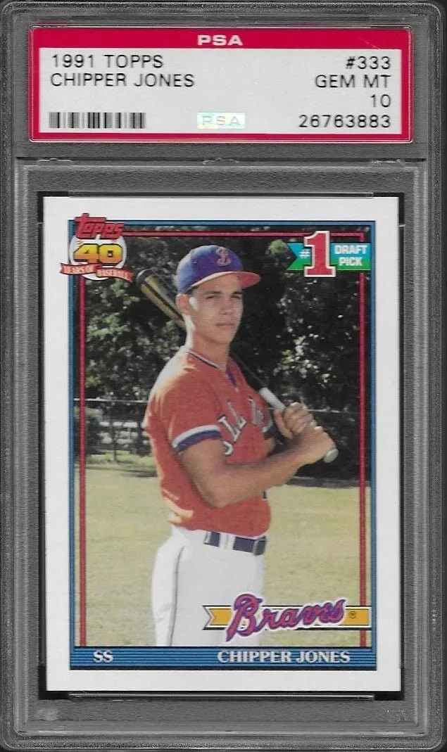 Graded 1991 Topps Chipper Jones #333 Rookie RC Card PSA 10 Gem Mint