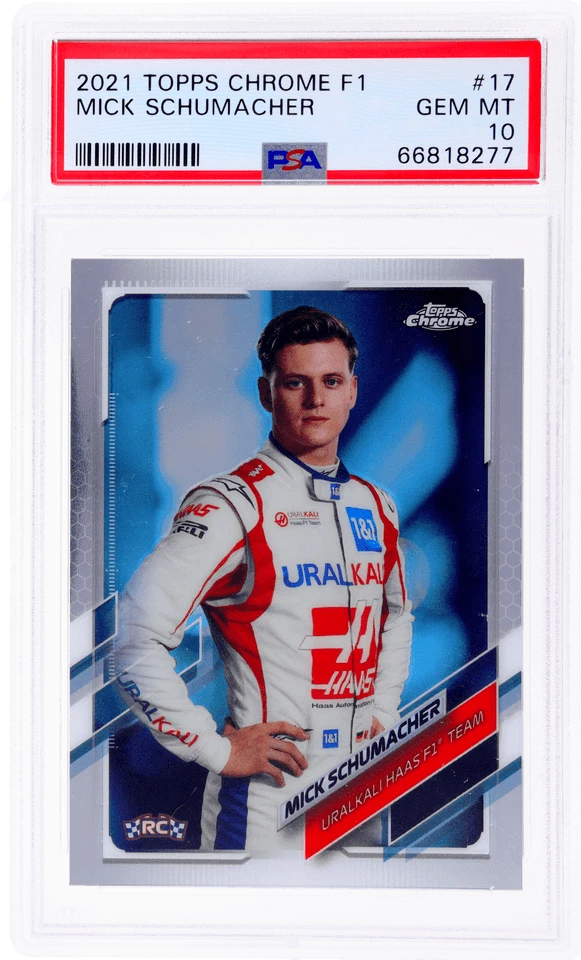 Graded 2021 Topps Chrome F1 Mick Schumacher 17 Rookie F1 Racing Card PSA 10