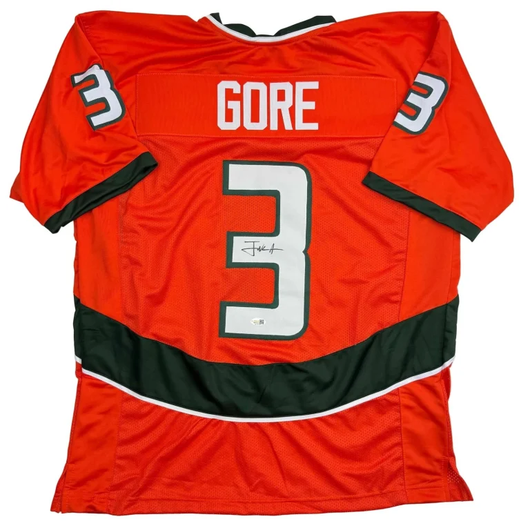 Autographed/Signed Frank Gore Miami Orange Football Jersey JSA COA